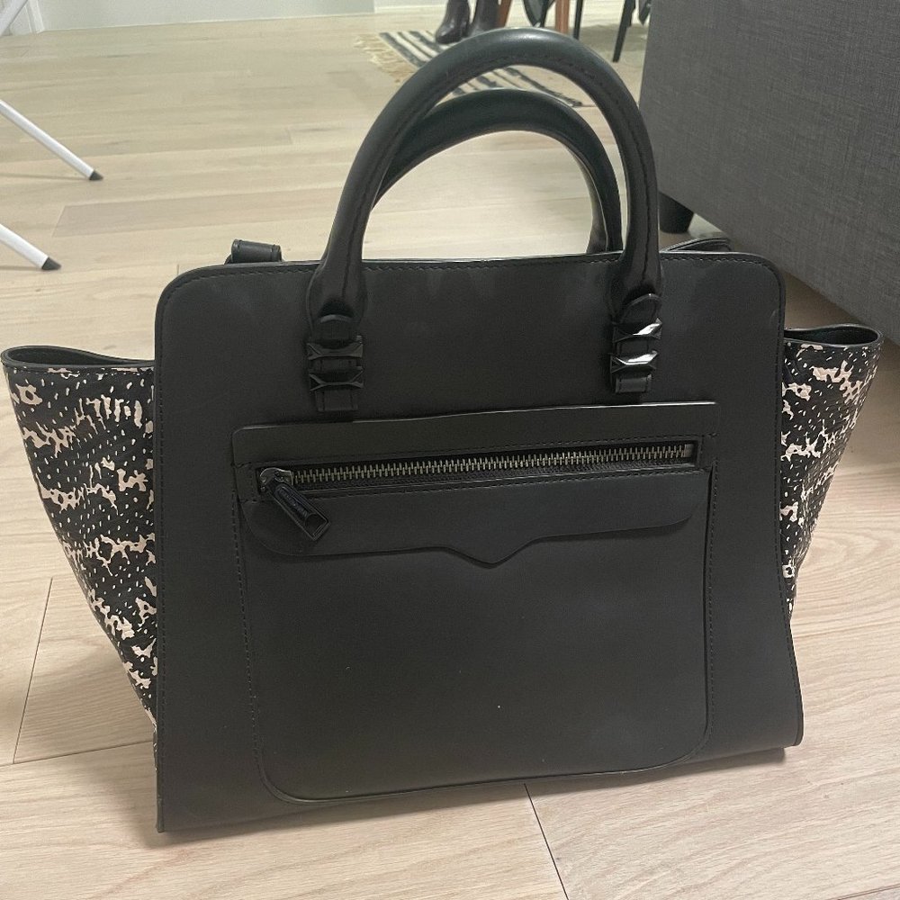 Rebecca Minkoff Black Leather Tote with Snakeskin
